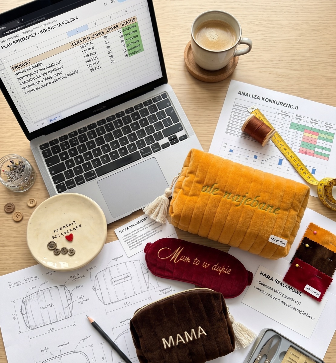 Pracownia Boski Bajzel — flat-lay z produktami